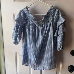 Elegant Blue Striped Ruffle Top